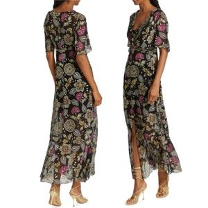 NEW Rag & Bone Tamar twist-front Chiffon Floral Maxi Dress size 00 Black